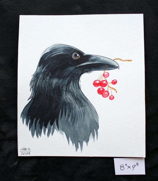 Watercolor crow bird. Original art