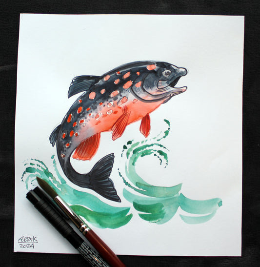 Watercolor salmon. Original art