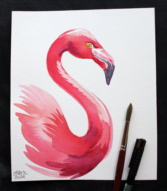 Watercolor flamingo. Original art