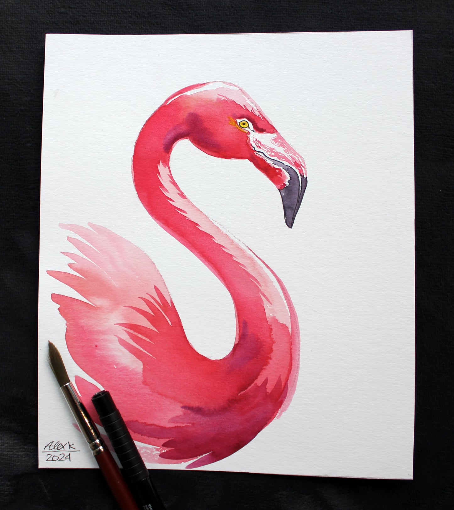 Watercolor flamingo. Original art