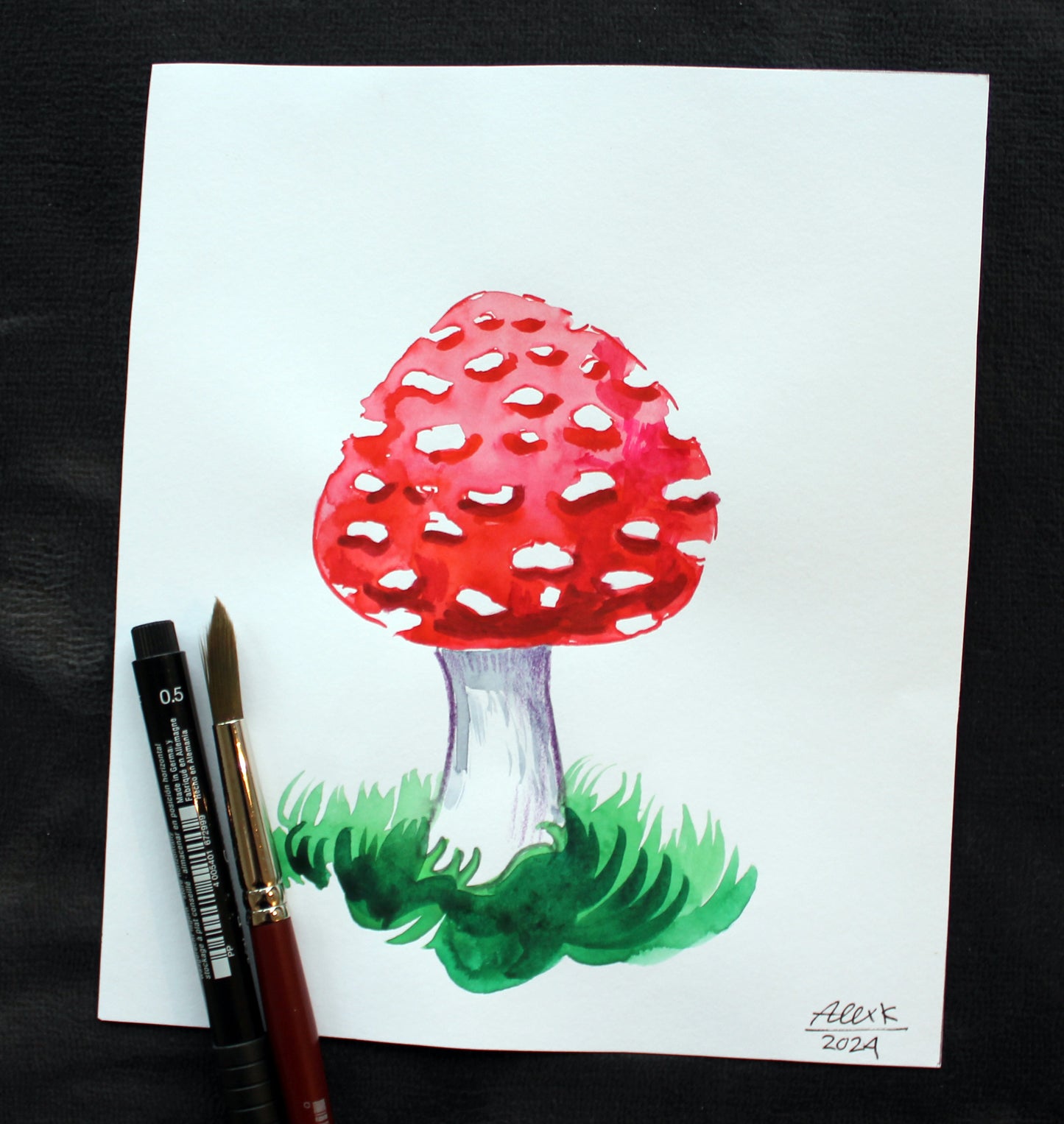 Watercolor fly agaric mushroom. Original art