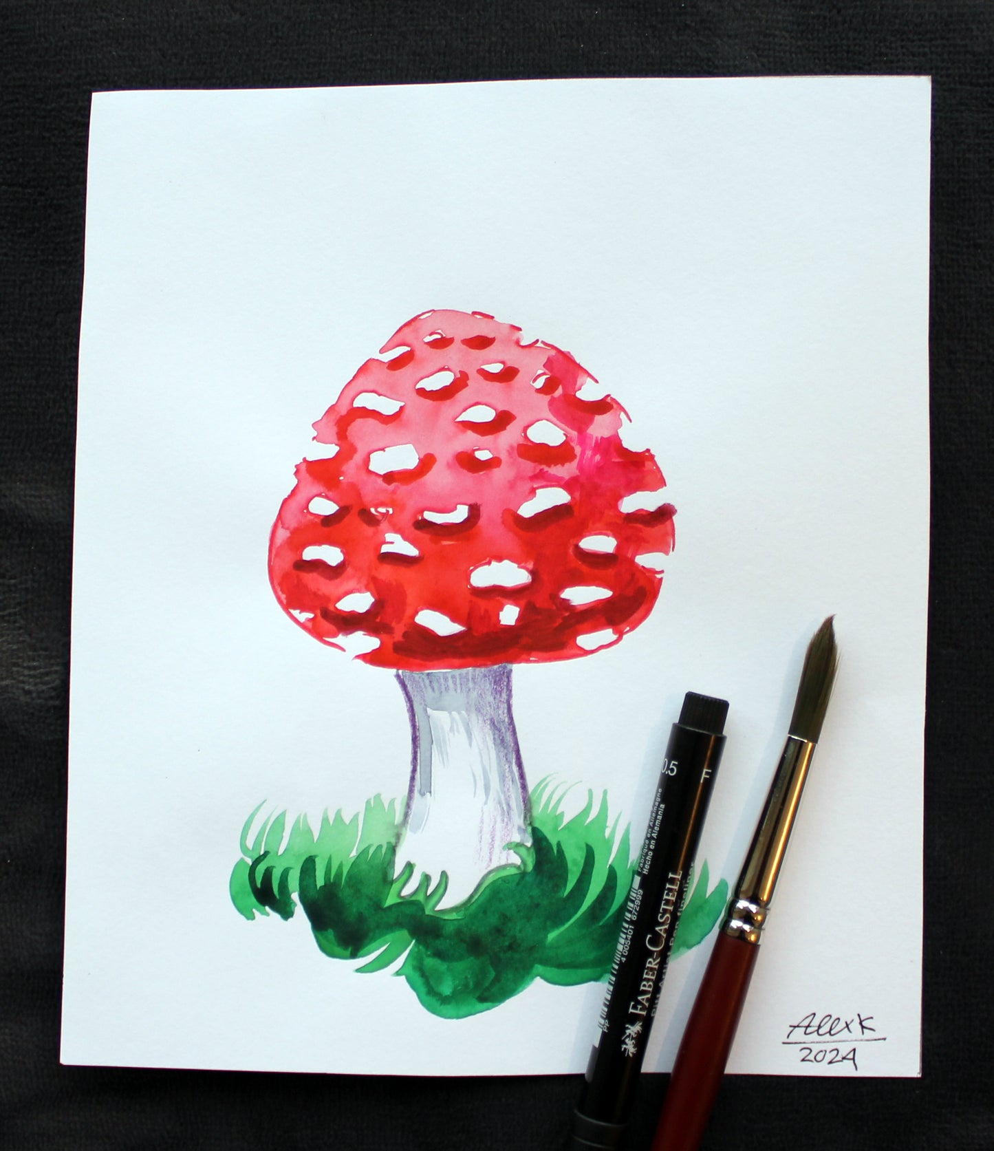 Watercolor fly agaric mushroom. Original art