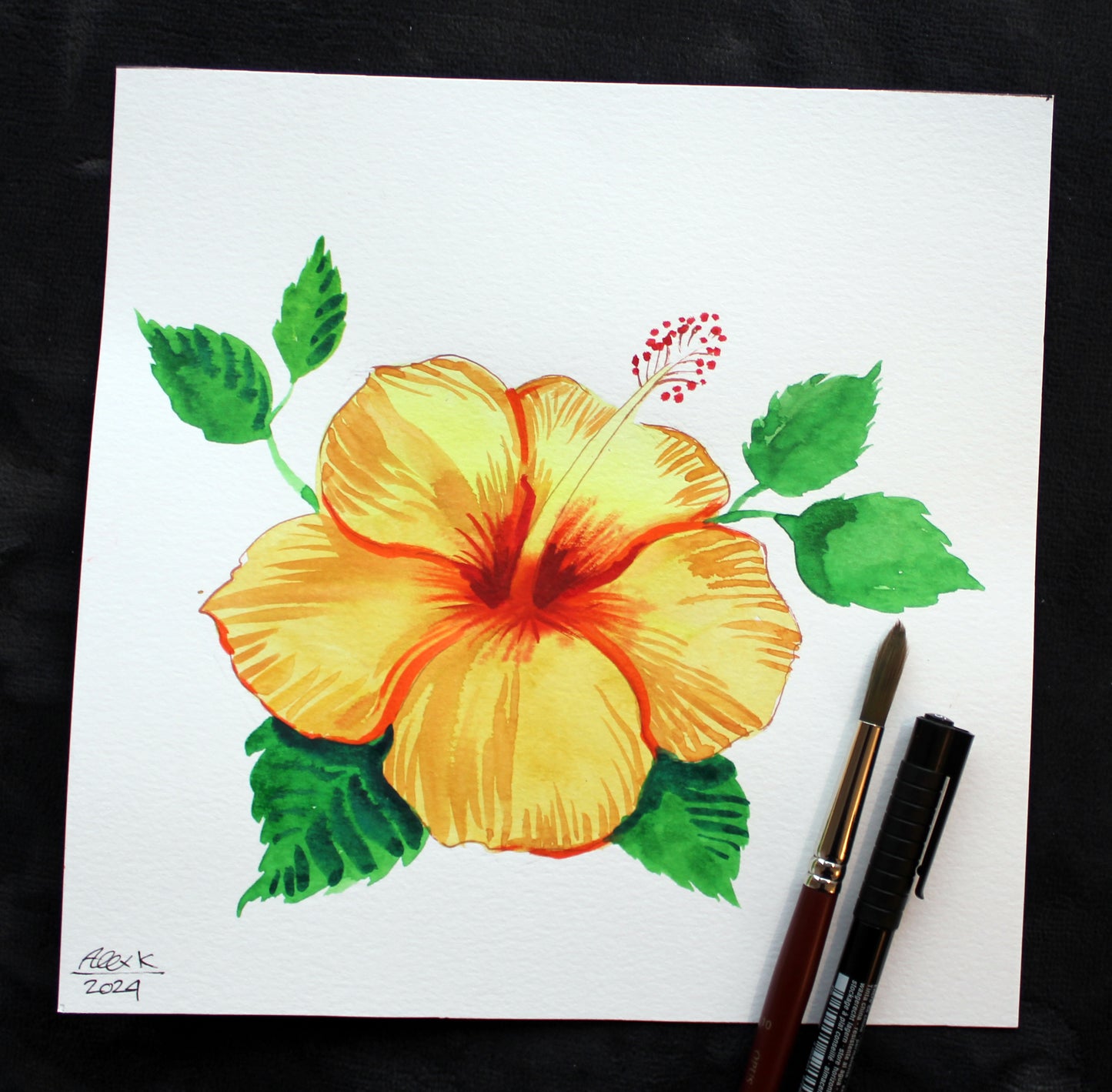 Watercolor hibiscus. Original art