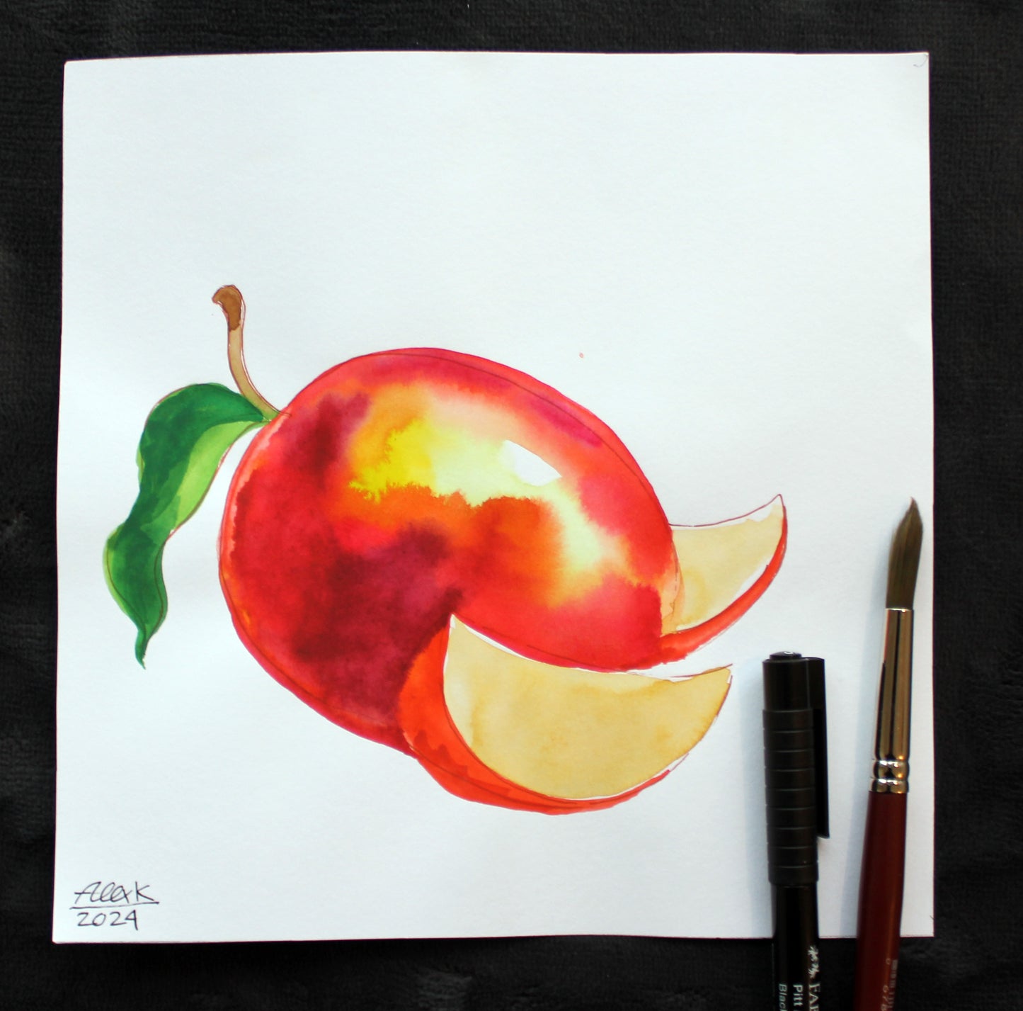 Watercolor mango fruit. Original art