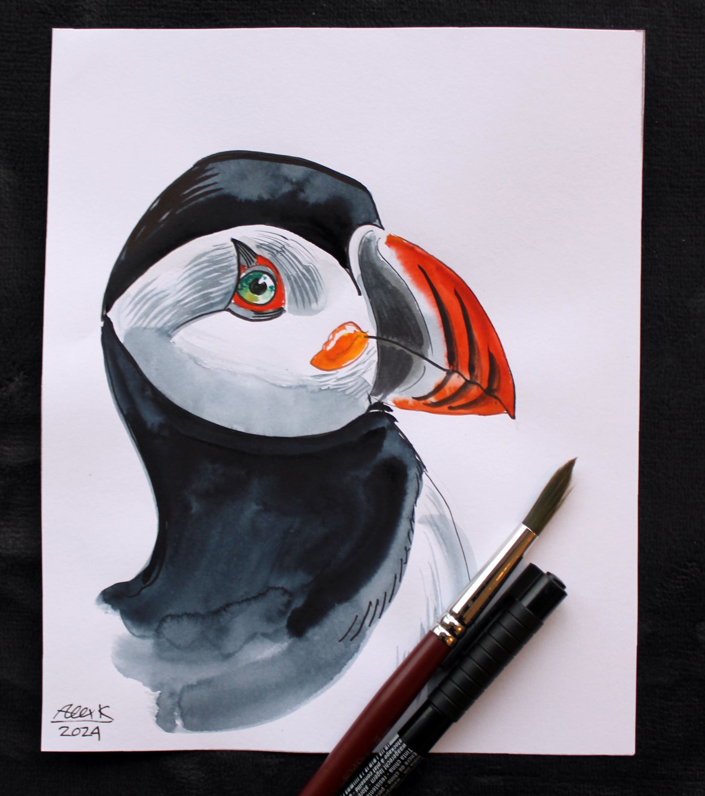 Watercolor puffin. Original art