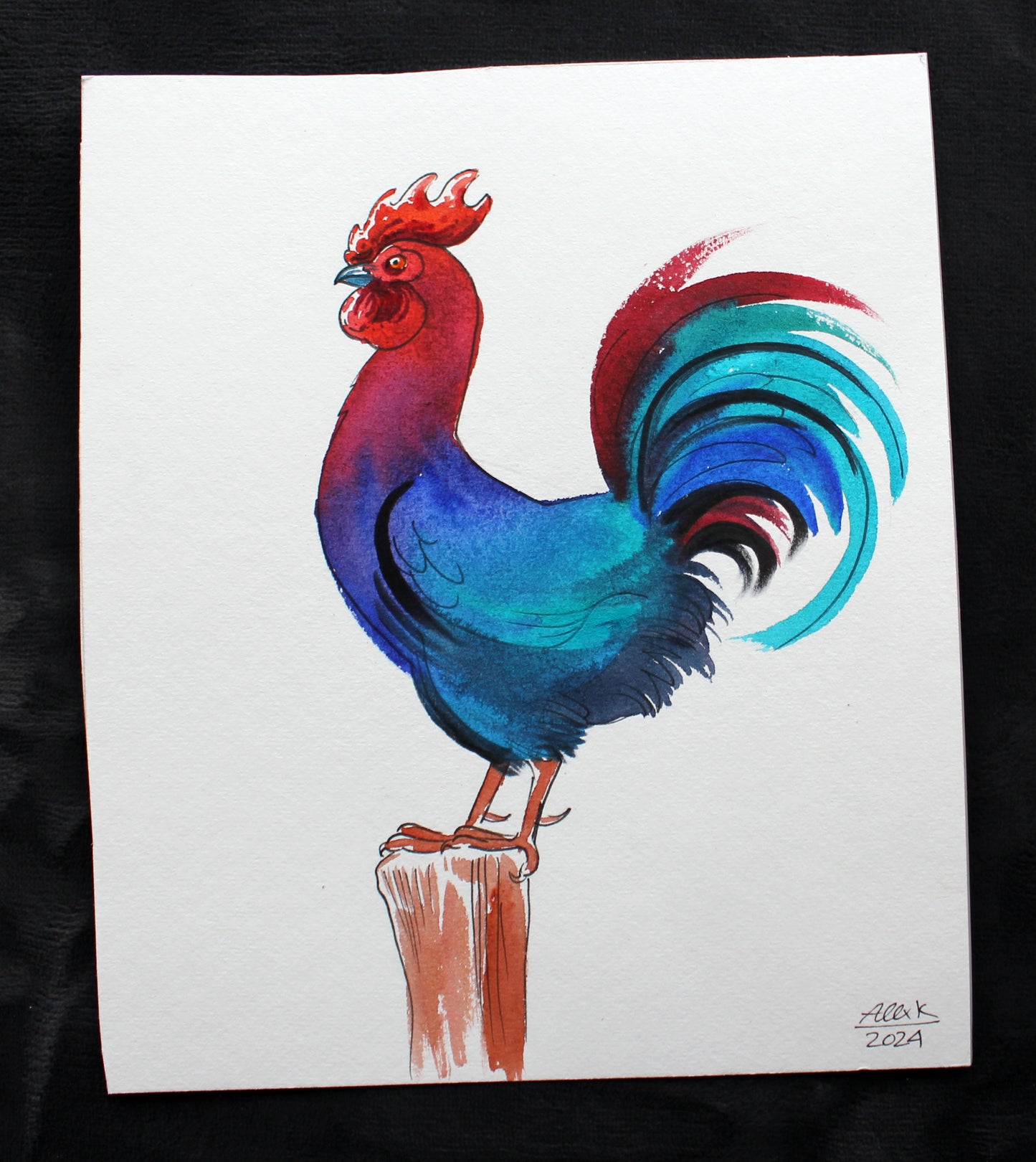 Watercolor rooster. Original art