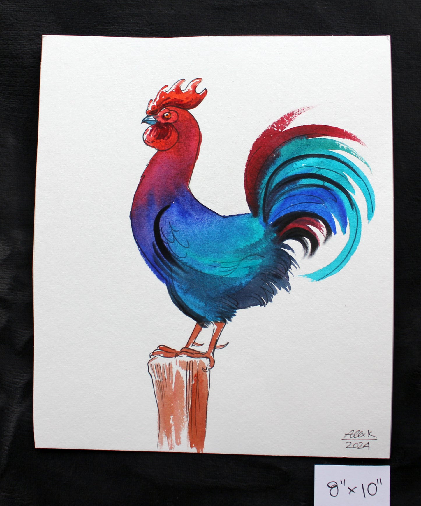 Watercolor rooster. Original art