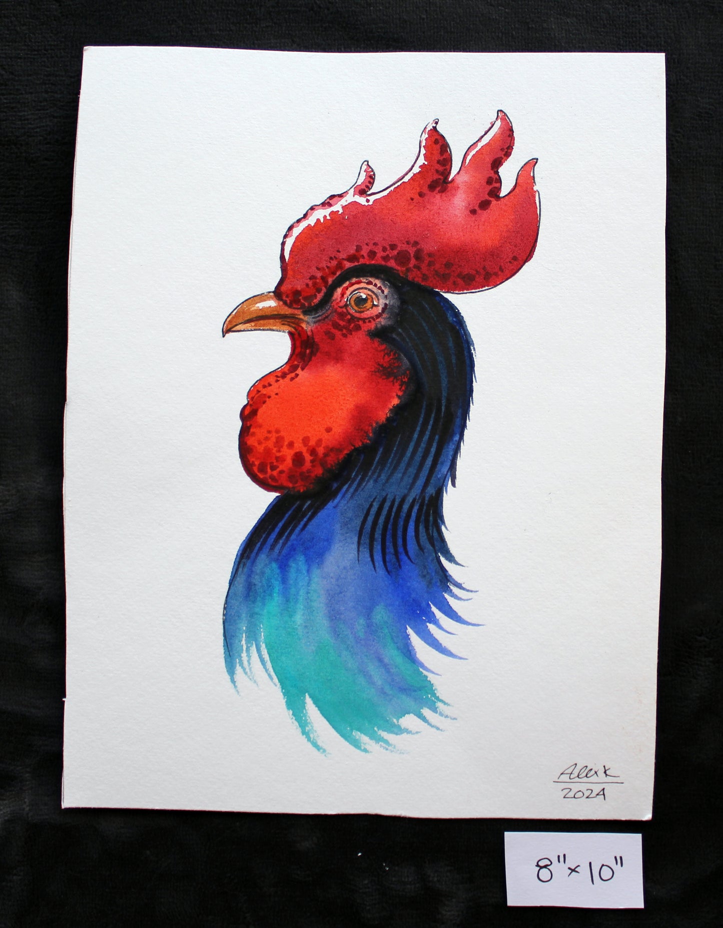 Watercolor rooster. Original art