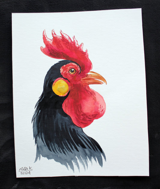 Watercolor rooster. Original art