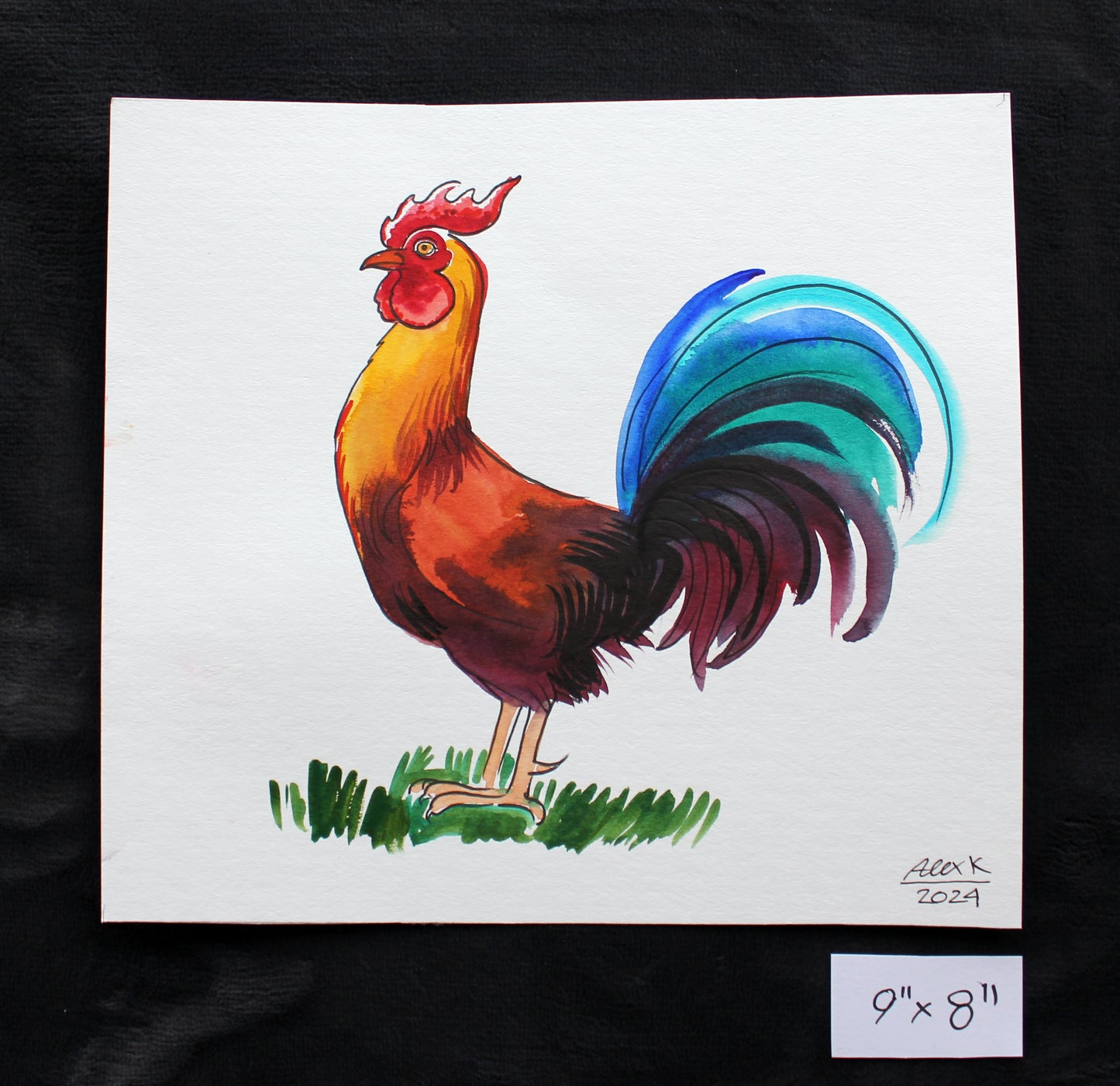 Watercolor rooster. Original art