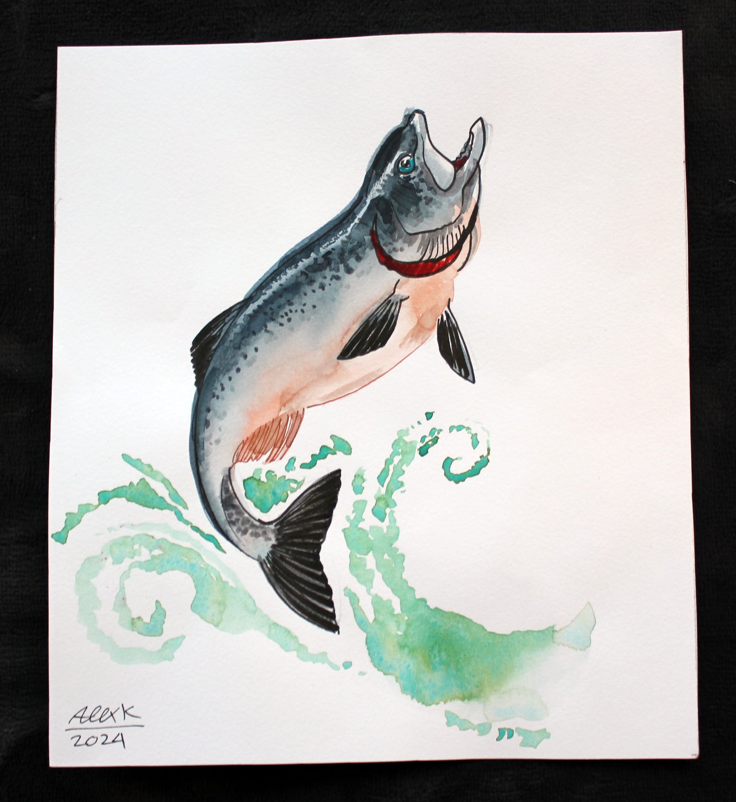 Watercolor salmon. Original art