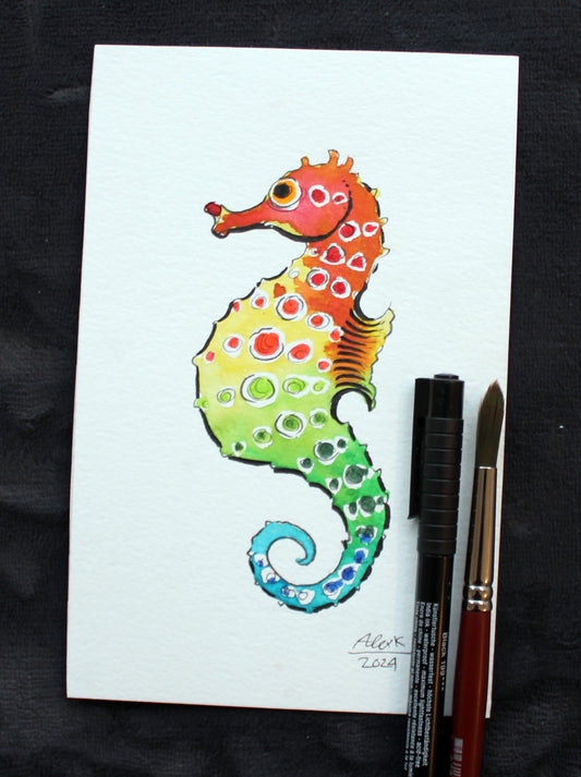 Watercolor seahorse. Original art