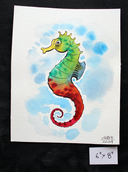 Watercolor seahorse. Original art