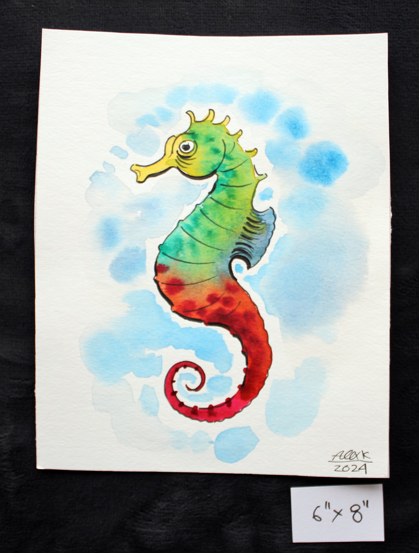 Watercolor seahorse. Original art