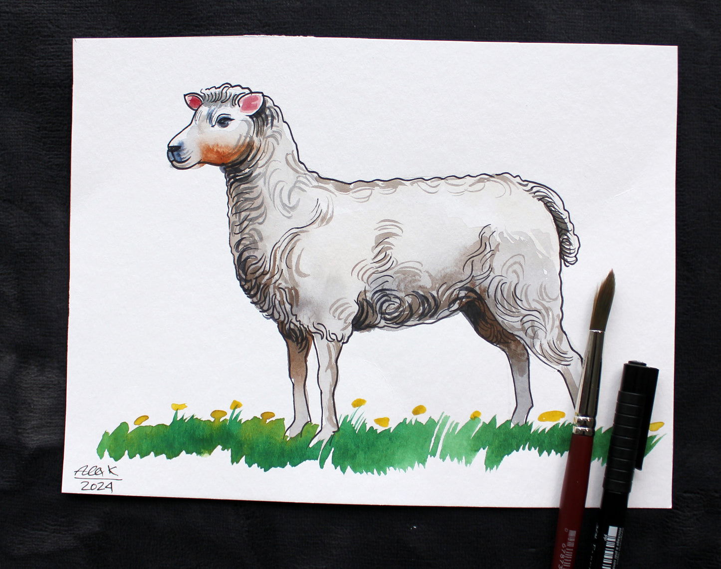 Watercolor sheep. Original art