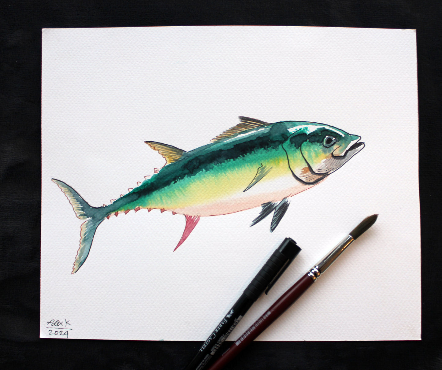 Watercolor tuna. Original art